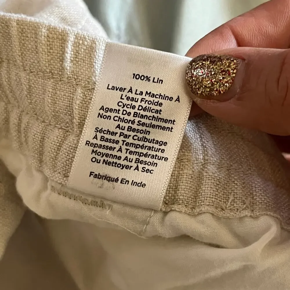 Talbots Women's Linen Wide Leg Drawstring‎ Pull On Pants Cream 14 Petite Pockets